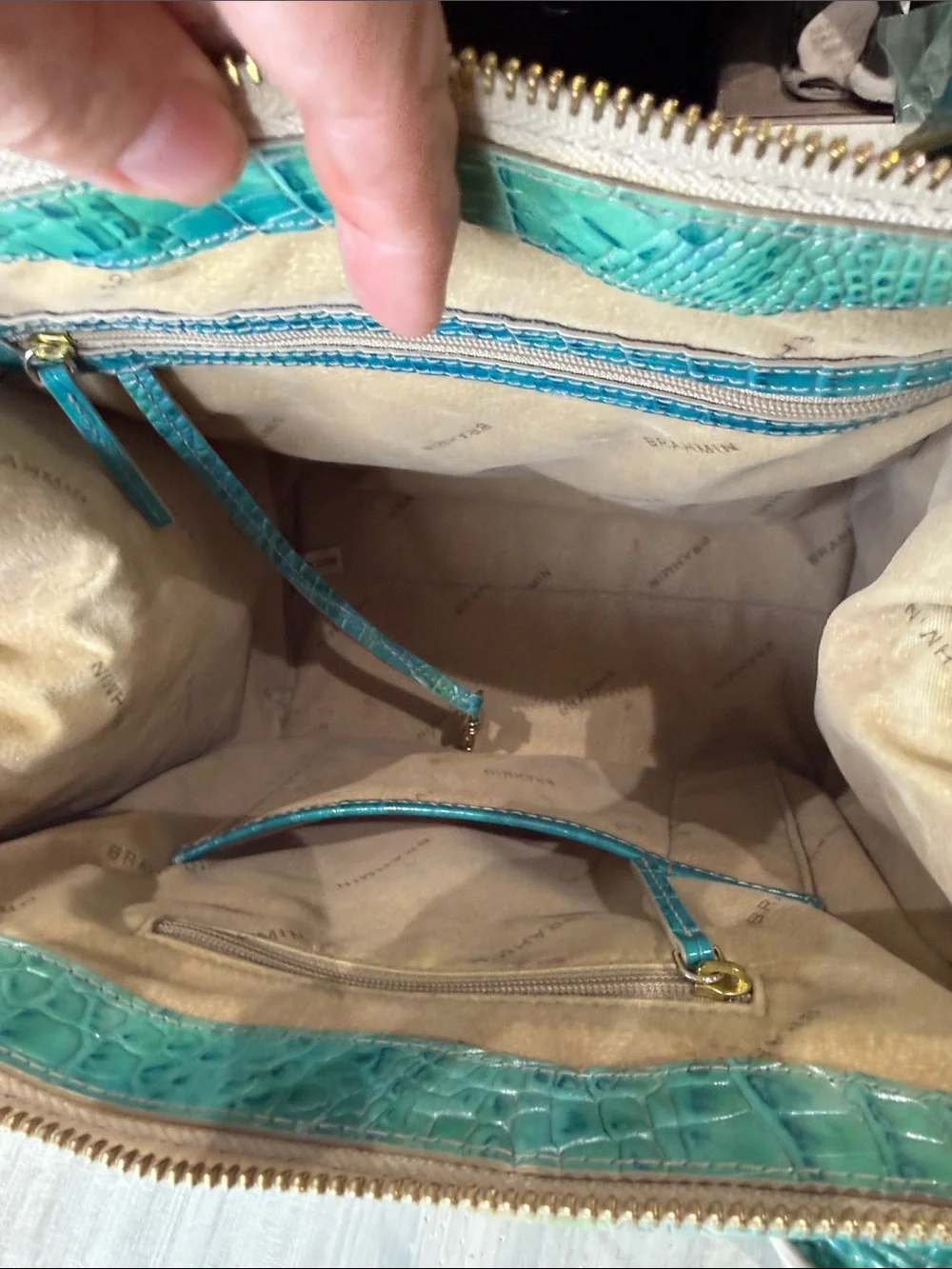 Brahmin Small Caroline Turquoise to Cream Ombre Croc-Embossed Crossbody Satchel